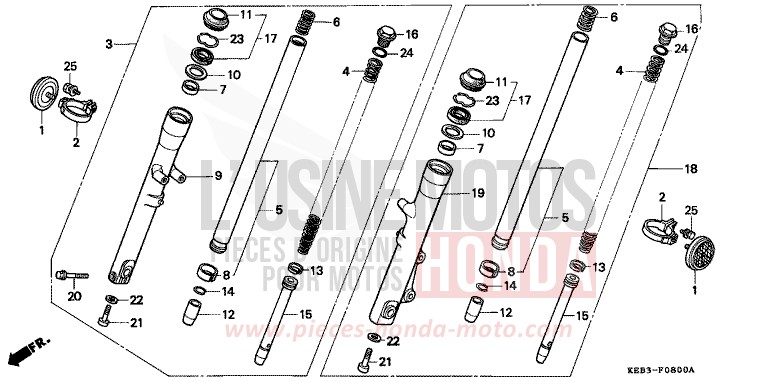 FOURCHETTE AVANT de CA125 REBEL NOIR (NH1) de 1995